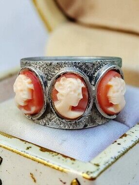 Antique 800 Silver Cameo Ring